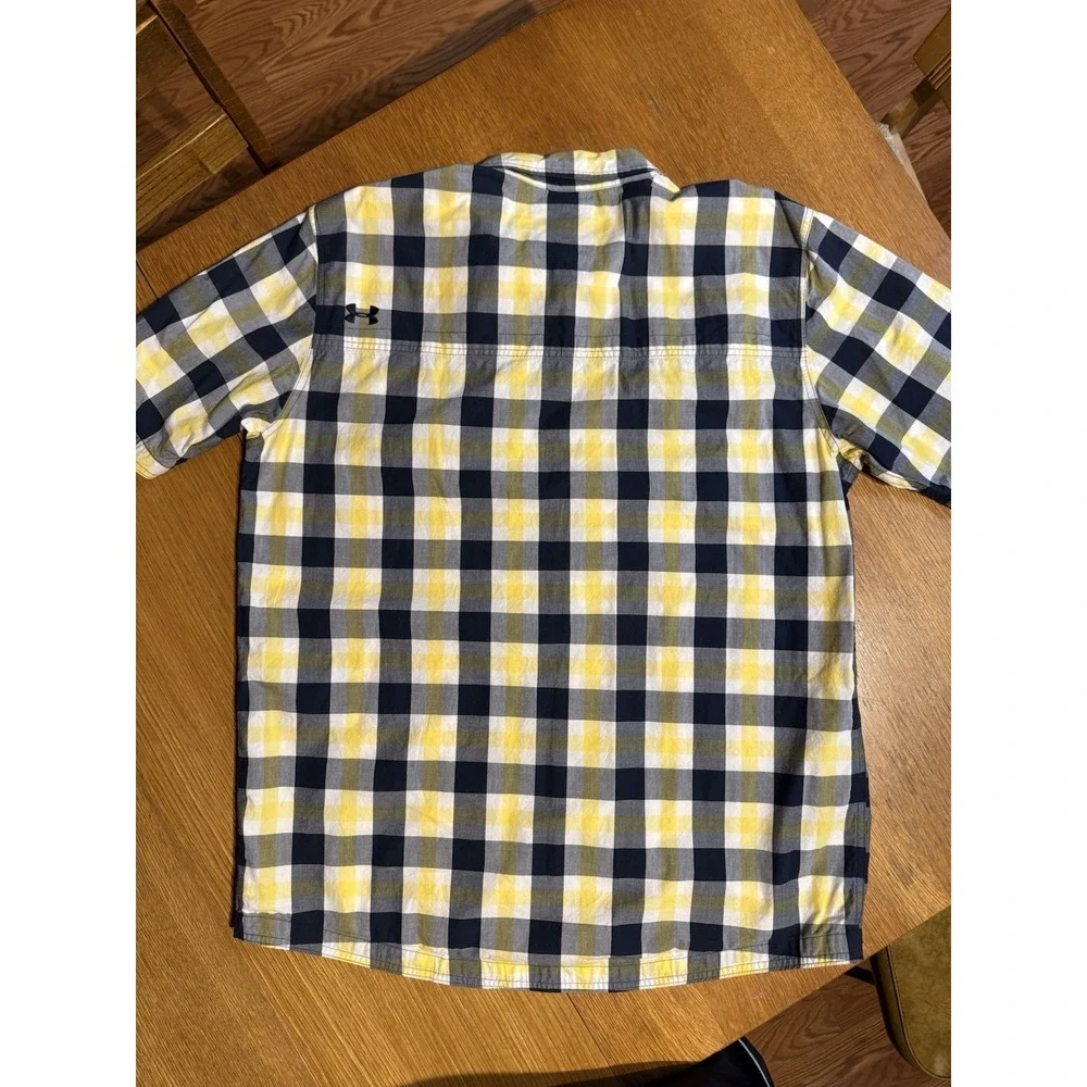 Under‎ Armour Shirt Men XXL Plaid Yellow Navy Short Sleeve Cotton